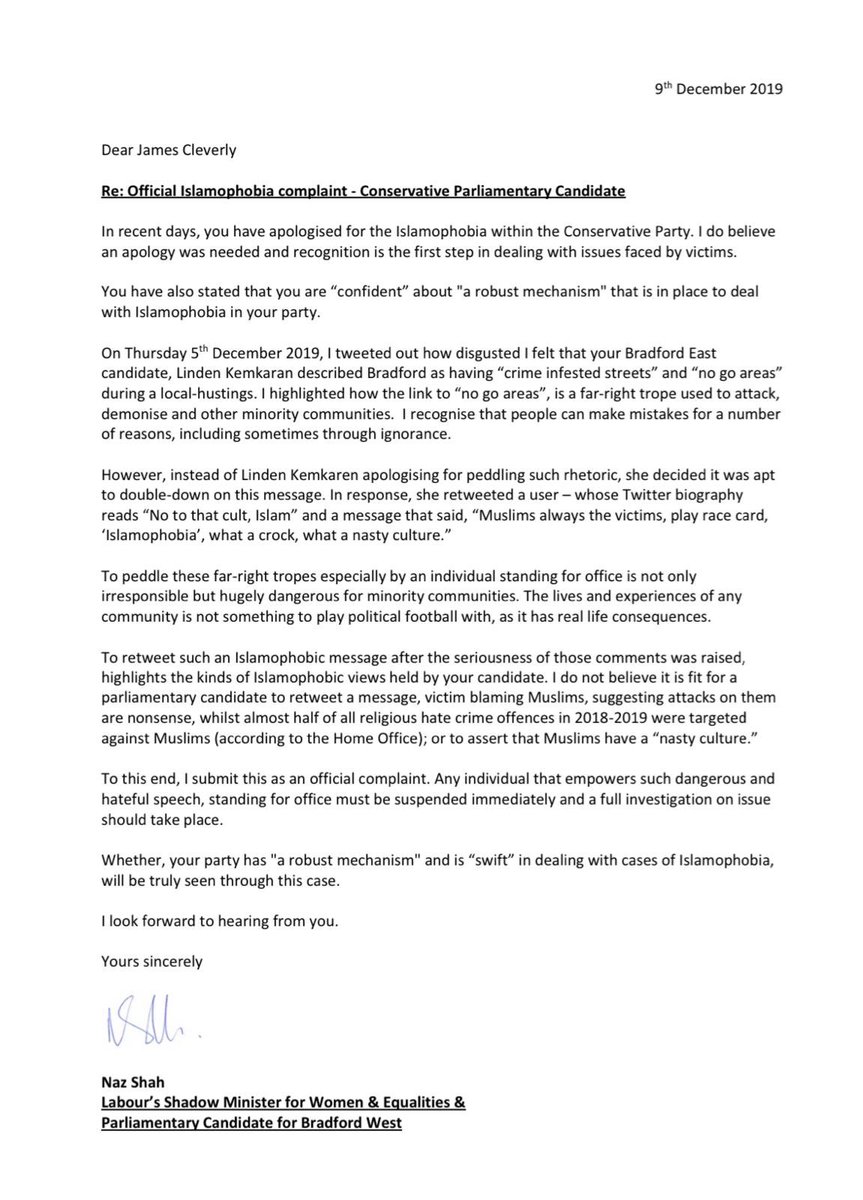 NazShahBfd's tweet photo. After a @Conservatives PPC has decided it is appropriate to go from spreading far-right conspiracies to retweeting Islamophobes, including one suggesting muslims have “nasty culture”. I have submitted my official complaint. Over to you @JamesCleverly. 
https://t.co/xN1qffjMov https://t.co/43stG58PBA