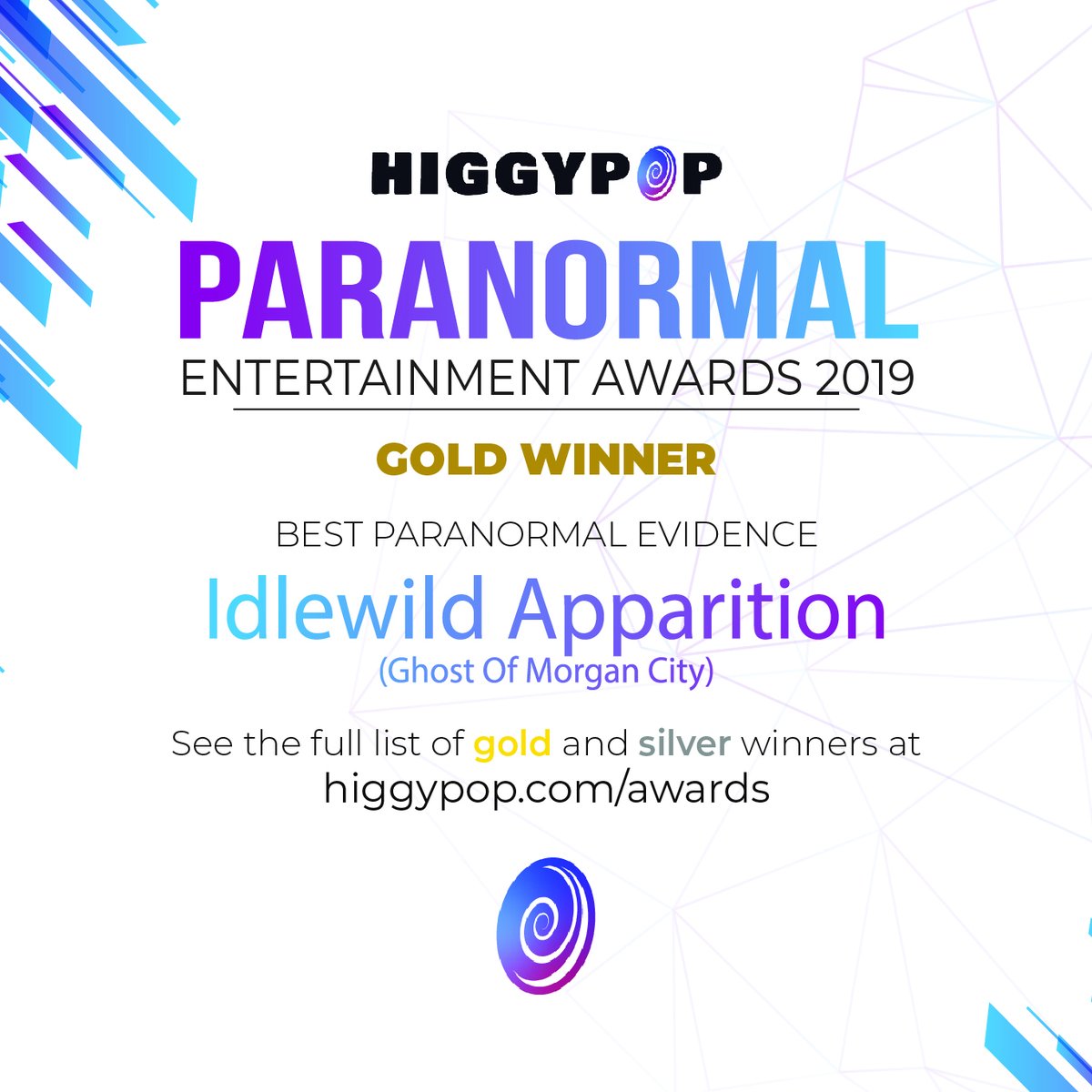 Higgypop's tweet photo. Congratulations to @benhansen00 and the #GhostsOfMorganCity team, their footage of the "Idlewild Apparition" has been voted the winner of Best Paranormal Evidence in the 2019 Higgypop Paranormal Entertainment Awards. https://t.co/axBGLxahRc