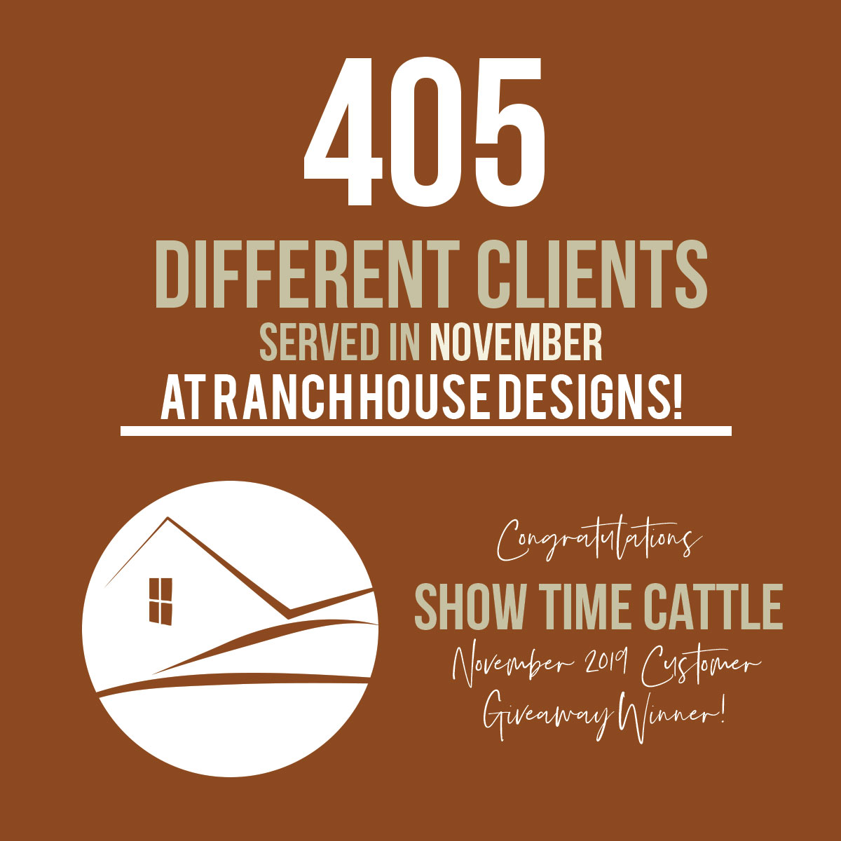 ranchhouseinc's tweet photo. We are proud to announce we served 405 different clients during the month of November! We look forward to serving many more this month.
#ranchhousedesigns
#MarketingMonday
#Webdesign https://t.co/TNmxL7I7eQ