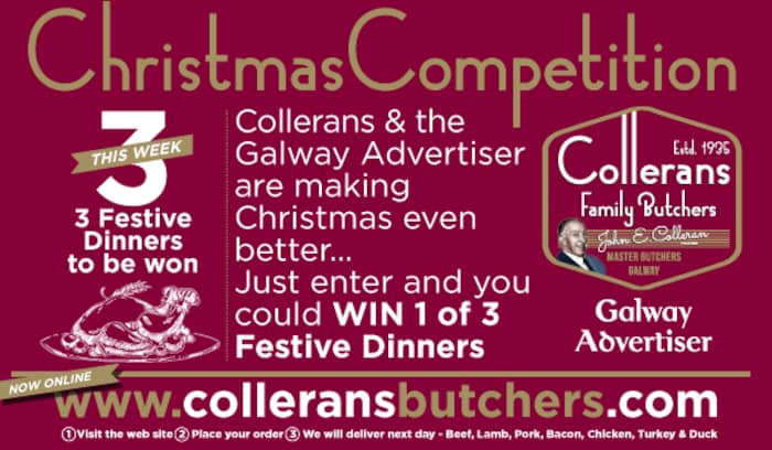 ColleransMeats's tweet photo. With the launch of https://t.co/CyinBIulNU 
We joined up with @thegalwayadvertiser to offer to 
Your chance to WIN-Christmas Dinner Prizes:Turkey,Ham, Streaky Rashers,Herb Stuffing,Cranberry Sauce &amp; box of After Eights.Also,we have extended our 10% off online store-free delivery https://t.co/TeBdsLboqk