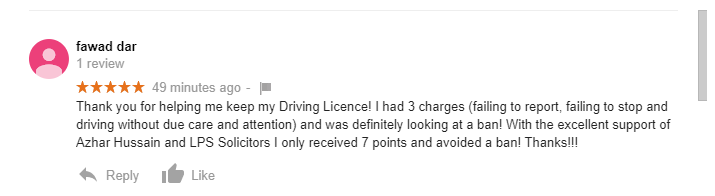 LpsSolicitors's tweet photo. Positive Feedback for our Motoring Offences Team! If you have a motoring offence, why not contact us on 0800 996 1807 for a free consultation? #feedback #PositiveEnergy #law #drivingoffences #drivingwithoutduecareandattention #failingtostop #failingtoreport @azharhsolicitor https://t.co/EAgBR5ZY2j