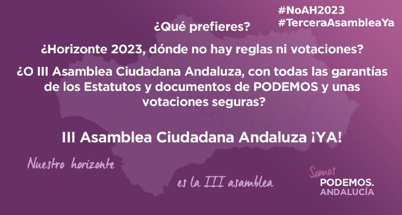 Sólo pedimos a la dirección andaluza que cumpla sus obligaciones y convoque la III asamblea ciudadana, ya es hora.
#NoAH2023 #TerceraAsambleaYa
cutt.ly/he7bU8o