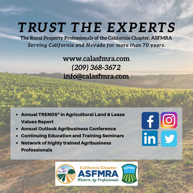 calasfmra's tweet photo. Check out everything the CA Chapter, ASFMRA has to offer by visiting our website! What’s holding you back from becoming a member today? #agribusiness #agdaily #agriculture #california #californiaagriculture #nevadaagriculture #ageducation #agpros #calasfmra #asfrma #networking https://t.co/0n3VUAbIq3