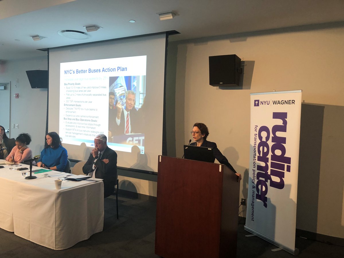 NYC_DOT's tweet photo. This morning, Commissioner Trottenberg spoke on an @NYURudin #BetterBuses panel about #SelectBusService, working with @NYCTBus and bus improvements happening throughout NYC. https://t.co/k01dcS3wys
