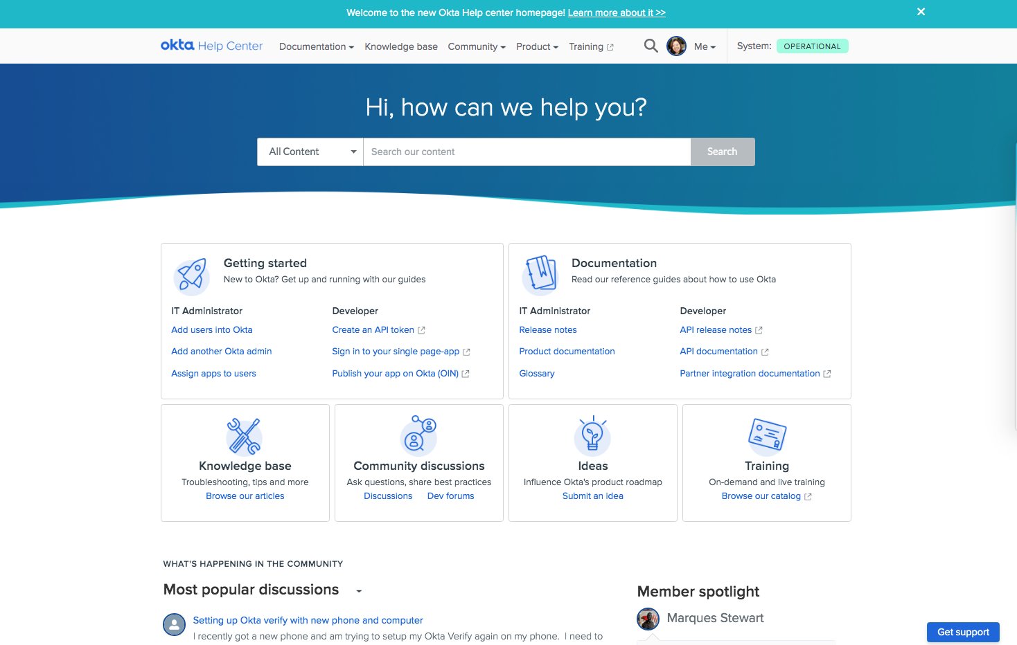 Uživatel Okta Customer Support na Twitteru: „Great to see that our Help  Center has a fresh new look! Okta Admins you can access from your admin  panel > Help and Support. Others,