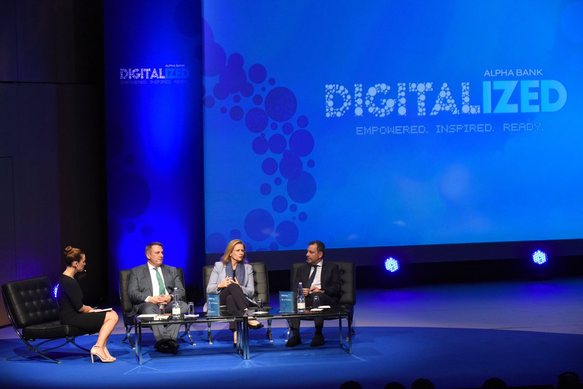 Alpha_Bank's tweet image. Σε εξέλιξη η συζήτηση για τον ψηφιακό μετασχηματισμό και την επίδρασή του στην εταιρική κουλτούρα. Συμμετέχουν η κα. Αλεξάνδρα Παπαλεξοπούλου του Ομίλου ΤΙΤΑΝ, ο κ. Χάρης Μπρουμίδης από τη Vodafone Greece και ο κ. Ανδρέας Αθανασόπουλος από τον Όμιλο Dixons Carphone #digitalized