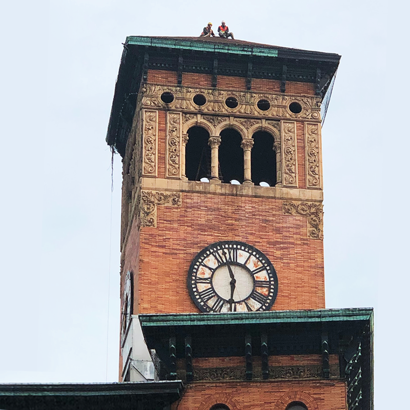 ochtacoma's tweet photo. Safety First: If you have driven by OCH lately you may notice the clock tower roof has new netting. The City of #Tacoma has placed this to ensure no debris falls prior to the commencement of our renovation. It will stay at least 6-9 months until our construction team takes over. https://t.co/2CNngtkhCy