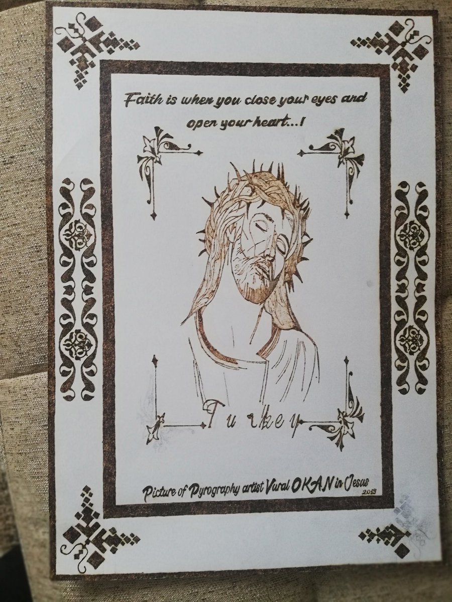 VuralOkan4's tweet photo. Towards the end. 140 grams of picture paper burning the Prophet Jesus. Canvas paper. Size 50x30 cm '' Faith is when you close your eyes and open your heart! '' https://t.co/kpAKLnqJCH