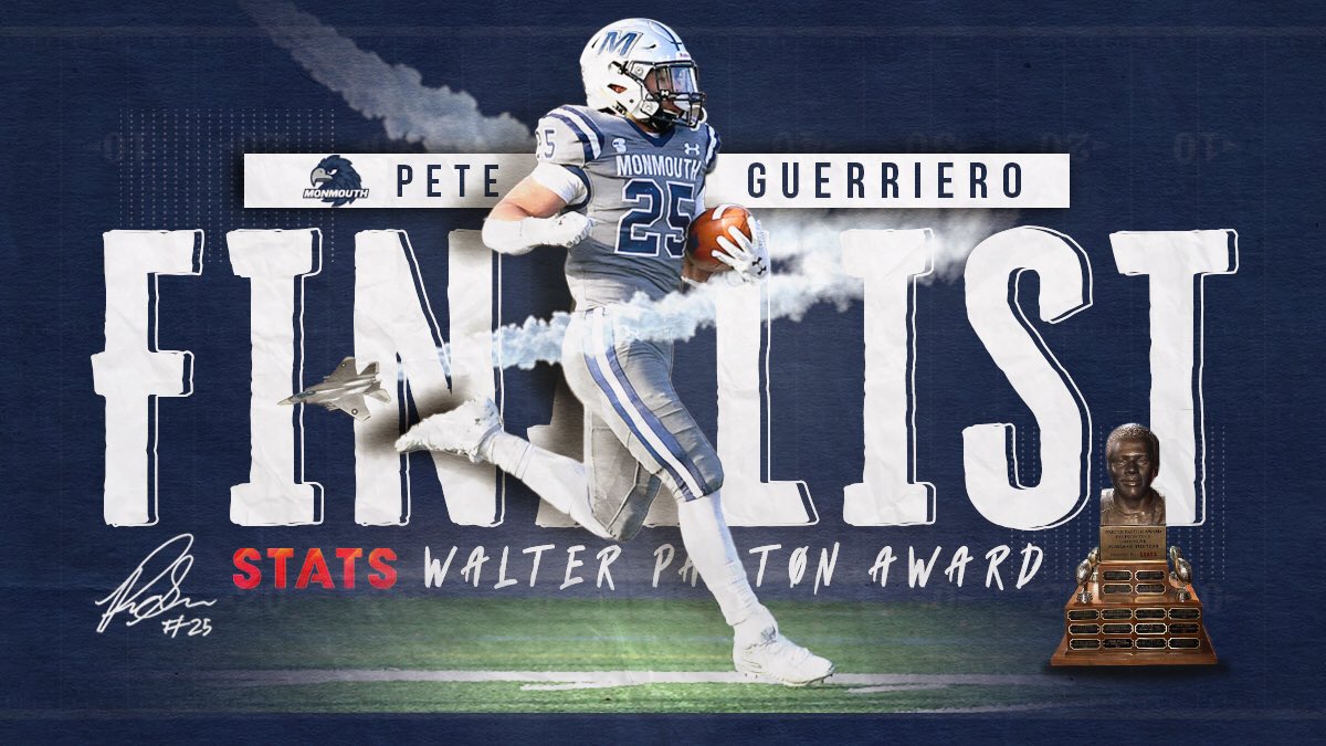 MUHawksFB's tweet photo. Monmouthβs Pete Guerriero heading to Frisco as a finalist for the @FCS_STATS Walter Payton Award
π° https://t.co/ymm4FNEoR9 https://t.co/M6rYcZJH7A