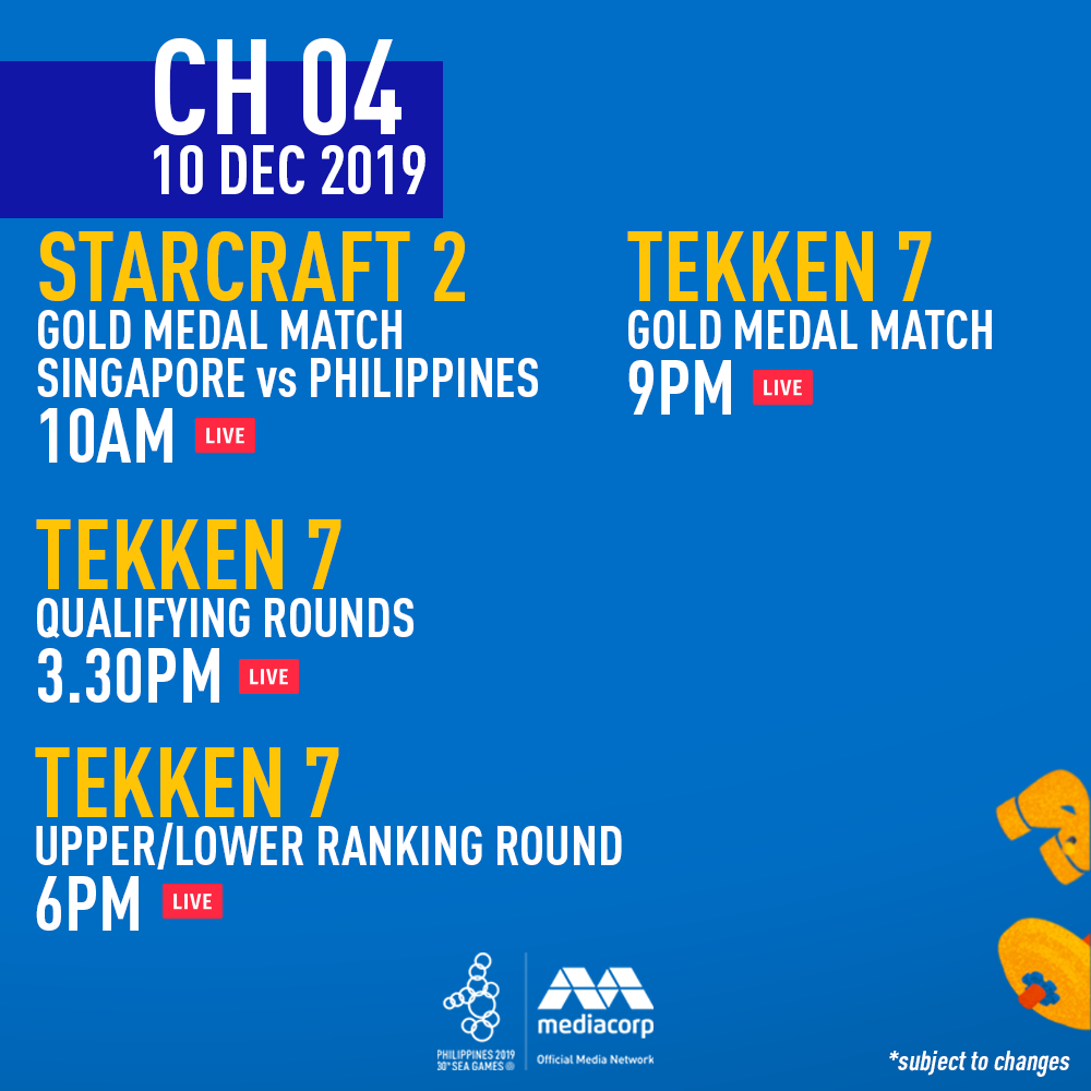 It's Day 10 of the 30th SEA Games! Don't miss your chance to watch Team Singapore LIVE in action!

We have Team Singapore in the Gold Medal match of Starcraft 2 at 10am!

Watch the 30th SEA Games FOR FREE on Toggle - bit.ly/SEAGames2019

#SEAGames2019