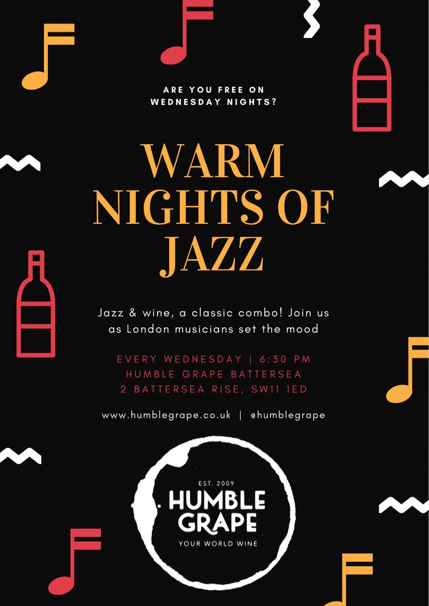 Every Wednesday our Humble Grape 'neighbourhood bars' (that's Islington &amp; Battersea btw) welcome in local Jazz artists to set the mood. No need to book, but if you want a table.. you should! humblegrape.co.uk #jazzlondon #humpday #londonwine #londonmusic