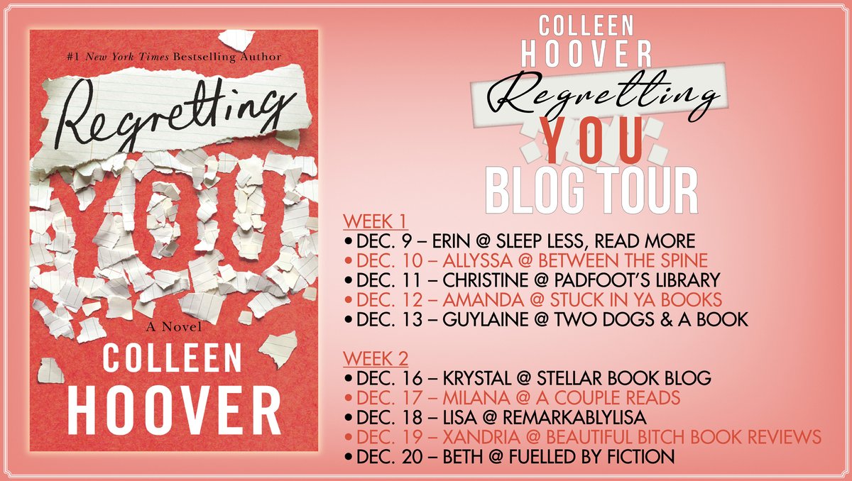 FireflyDist's tweet photo. 📙🧡#Romance Readers! Did you know @colleenhoover's #RegrettingYou comes out tomorrow? We're super excited, so we have a #BlogTour starting today! We'll be sharing reviews from these lovely bloggers—tune in each day for your chance to win a paperback of the book! #CanadaGiveaway https://t.co/TUPW6HOFEX
