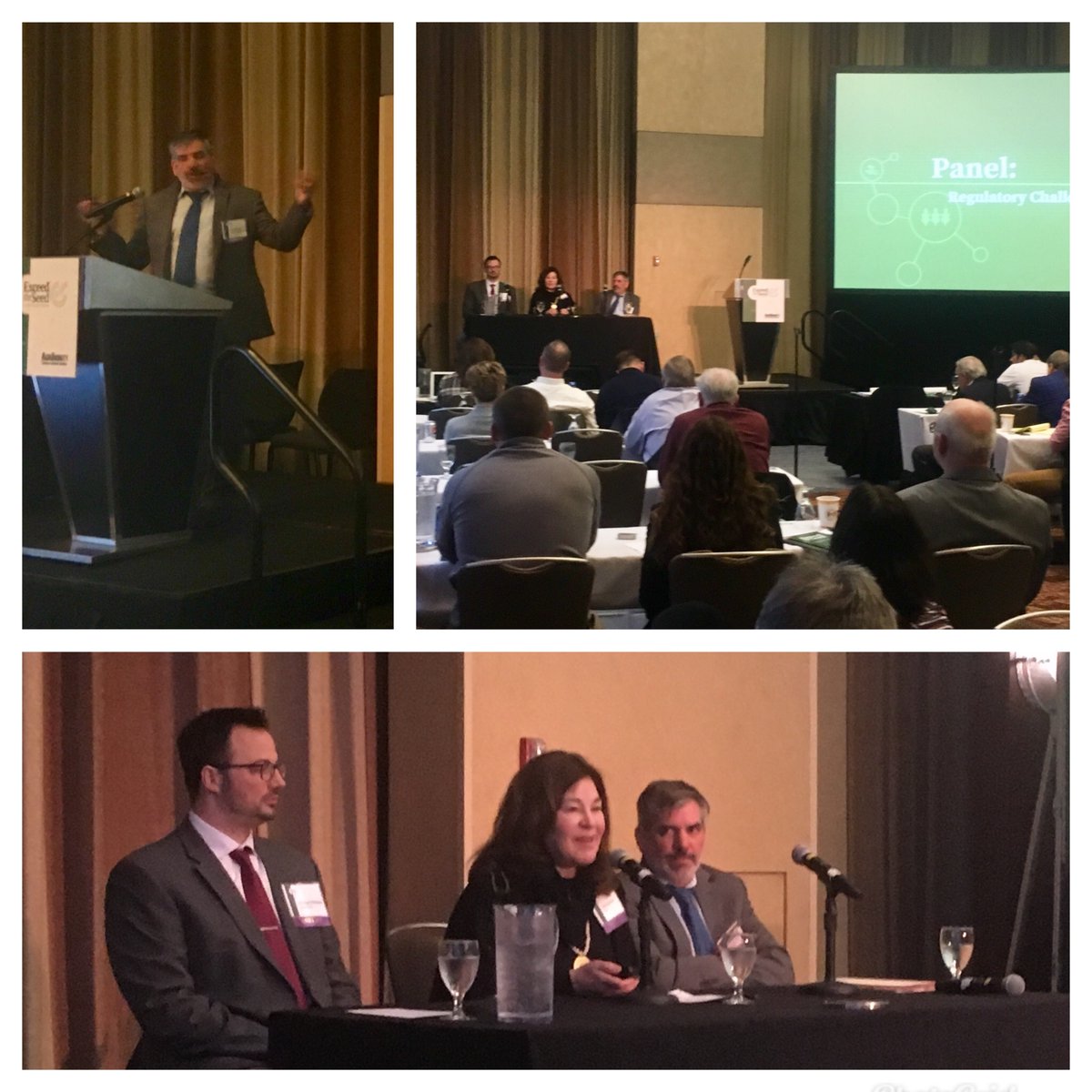 AgriThority's tweet photo. Dr. Matthew Brooks kicked off the final section at #ExceedTheSeed this morning - a panel on Regulatory Challenges in Technology with updates on the EPA. He was joined by George Fountas and Lisa Zannoni for a great discussion and Q&amp;A session with the audience. #ETS19 https://t.co/CLAxgSKlt7