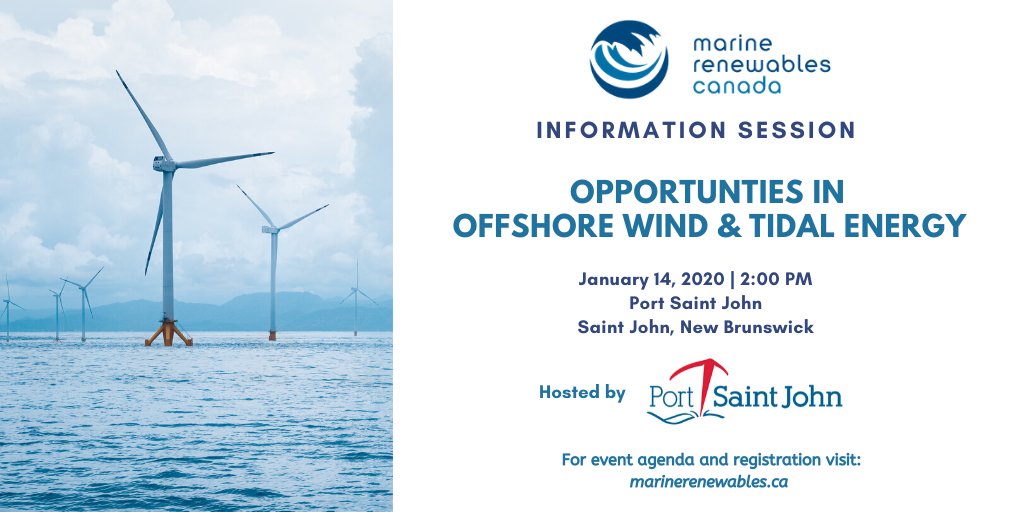 Canadian_MRE's tweet photo. REGISTRATION NOW OPEN: Join us and @PortSaintJohn for an information session on January 14th in #SaintJohn #NewBrunswick covering progress and opportunities in #offshorewind + #tidalenergy!
🌊🌊🌊🌊

Event agenda and registration here: https://t.co/gFj79oH81c https://t.co/4j1DK5VI2G