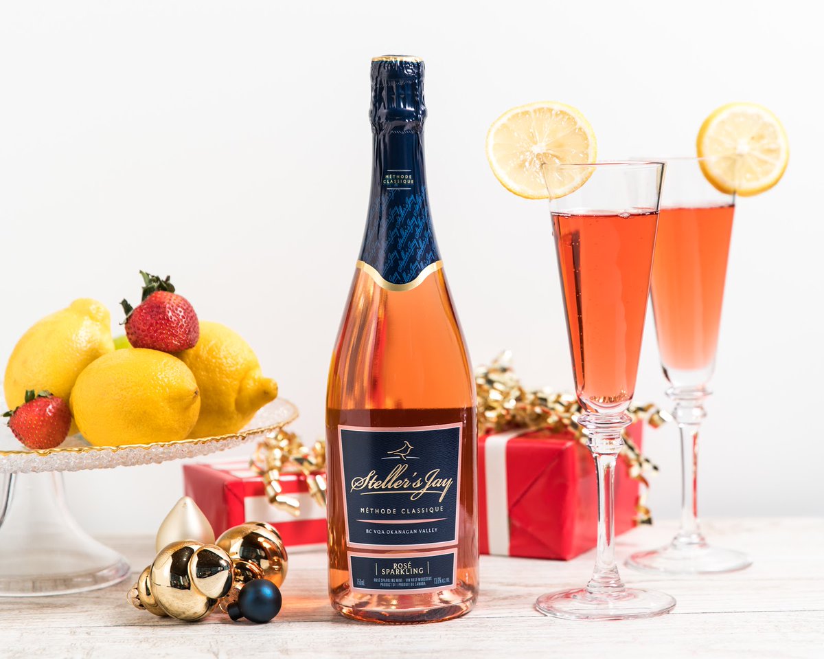 Festive and fruity! Steller's Jay Sparkling Rosé is perfect on its own, or mixed in a Christmas cocktail!