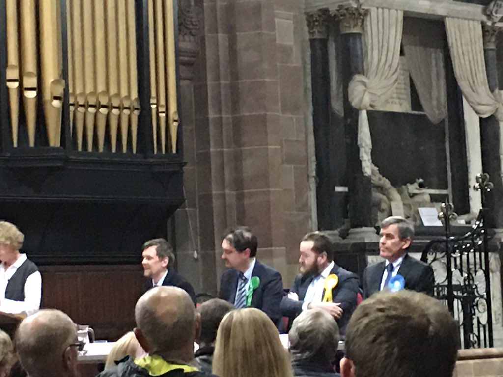 Macclesfield hustings. Listened to the four candidates but no change in my decision unfortunately. Have to vote tactically. #Macclesfield #savethecountry