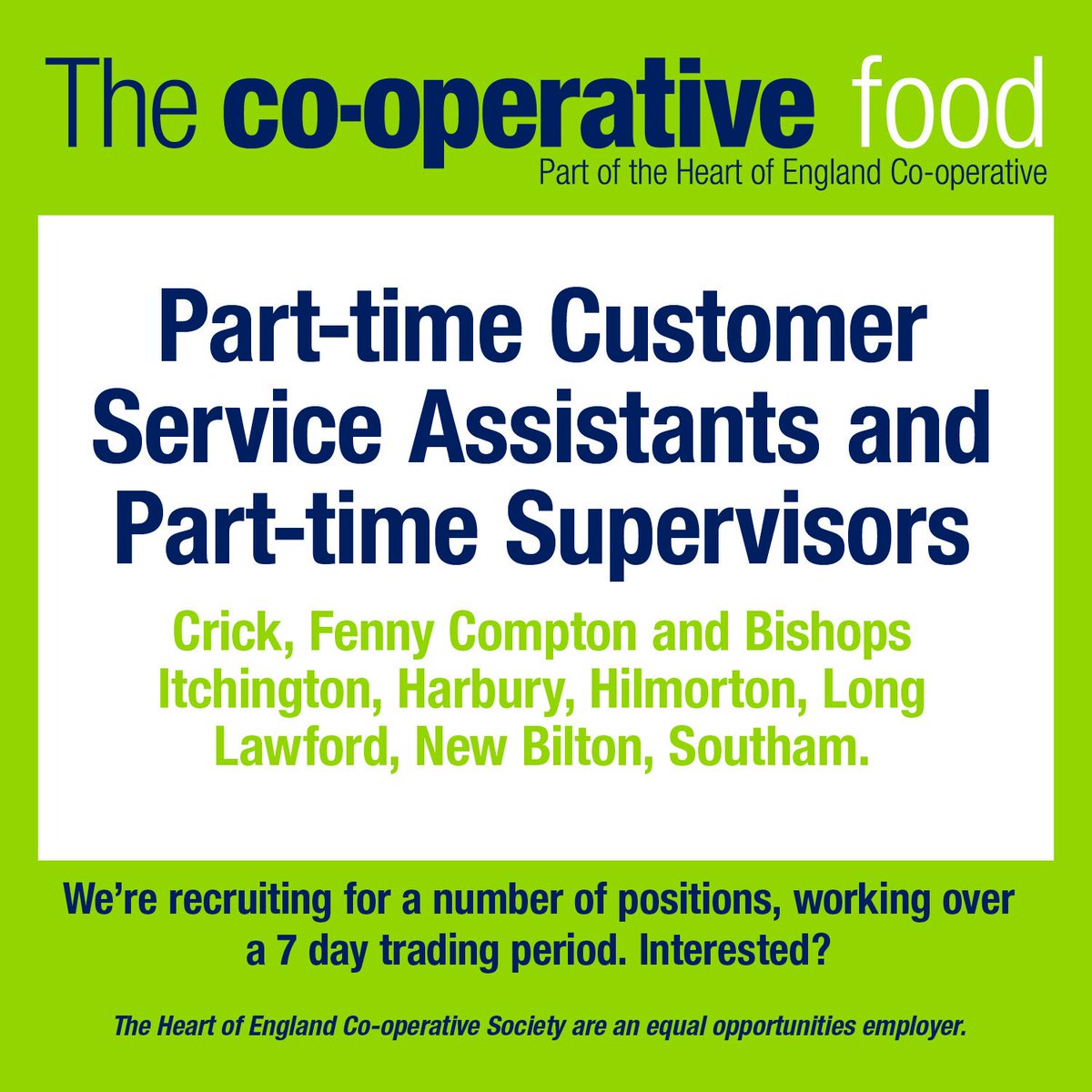myheartcoop's tweet image. We're recruiting for part-time Customer Service Assistants and part-time Supervisors across a number of our stores. Interested? Check out our career opportunities here: buff.ly/2PfvXUJ