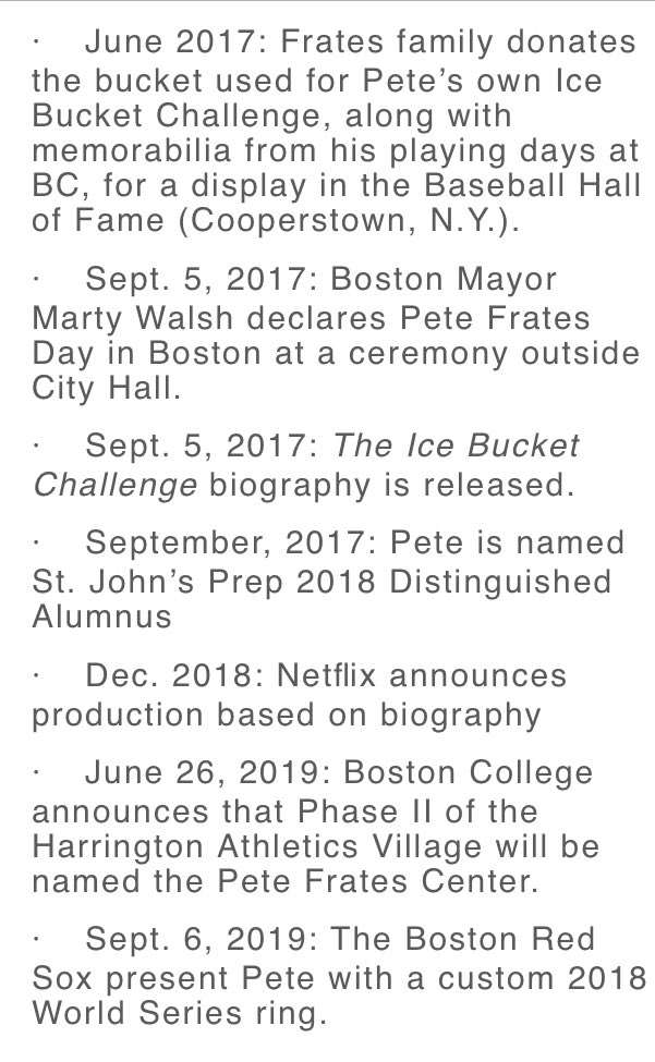 RochieWBZ's tweet photo. Per the Frates family, here are the incredible accomplishments Pete had over his amazing life! https://t.co/HHuilakLJR
