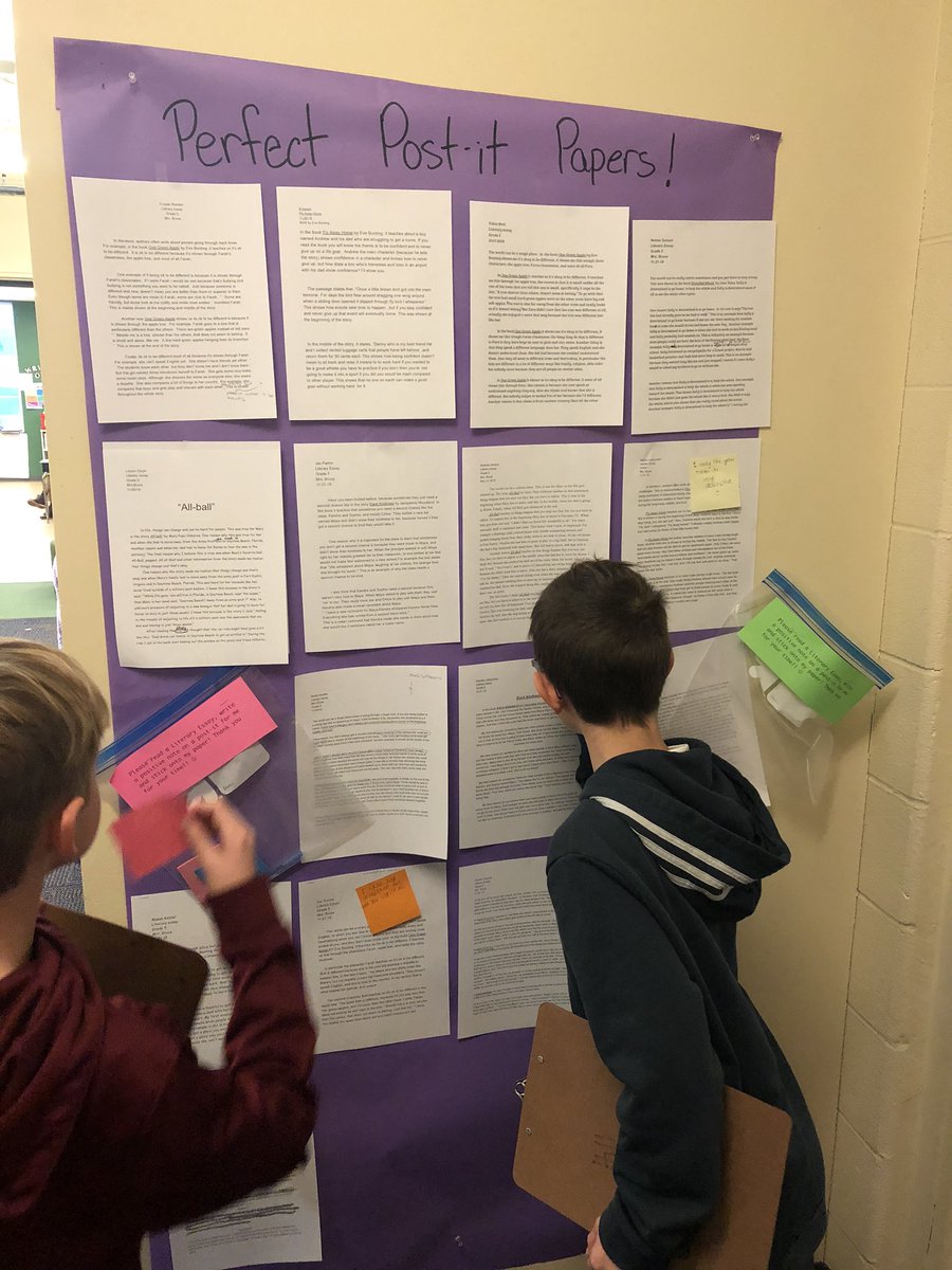 KatherineRNowak's tweet photo. Students in Mrs. Bruce’s ELA class are writing positive post-its to celebrate students hard work on their literary essays! #EaglesWRITE https://t.co/V3gc0kQ7gD