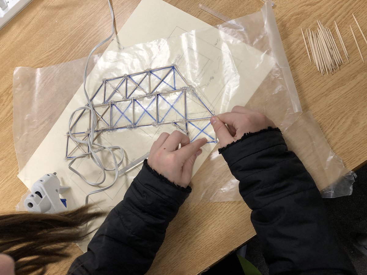 kmbaljet's tweet photo. After weeks of bridge research and online bridge blueprinting, #STEM students are building their own toothpick bridges! ππ» #LeadWithHart #DesignWithHart @RCSHartMS https://t.co/Q8KfOLRxV9