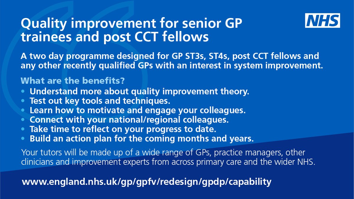NHS_ICB's tweet photo. Some GPs have waited years to learn about quality improvement - with #TimeforCare early years GPs can start building their skills now with this two day programme @NextGGP https://t.co/VbGXtOXuVf #GP #GPForwardView #QualityImprovement https://t.co/DhiJCQZ5LG