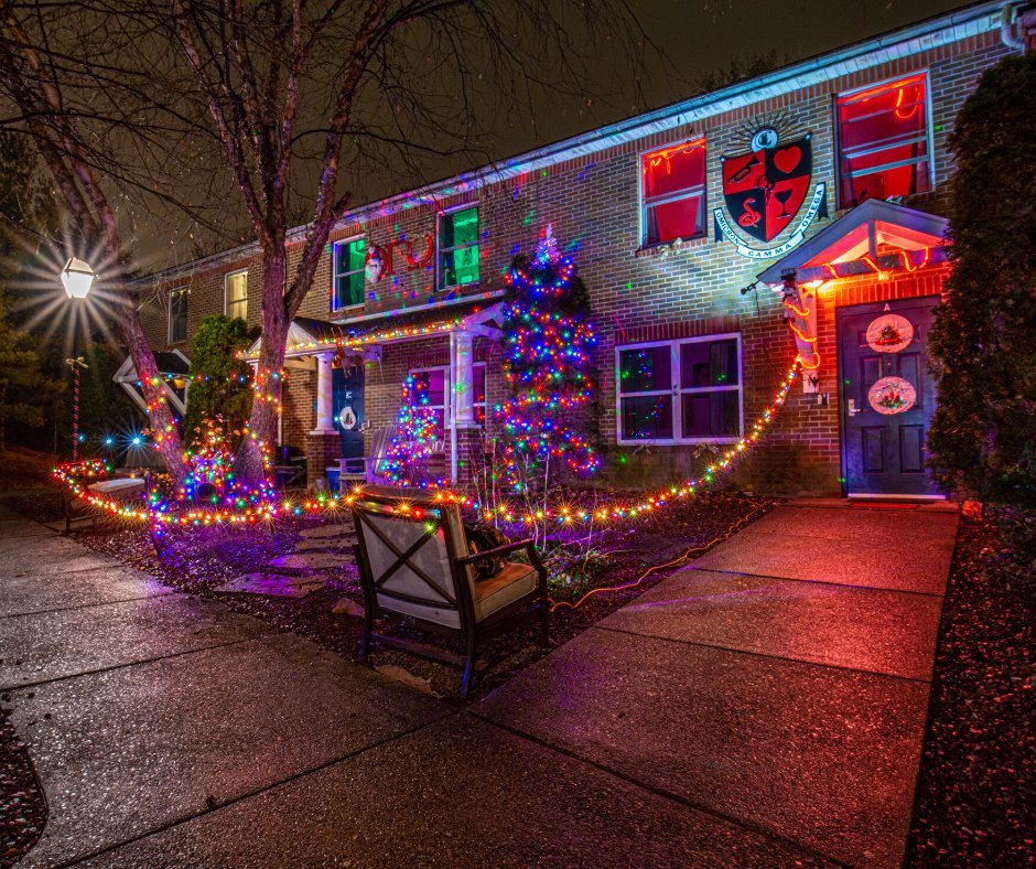 MoravianU's tweet photo. Congratulations to  @OGO_Boys (fraternity) &amp; @ASA_ZetaNu (sorority) for being the big winners of this year's Greek House Holiday Decorating contest! 😍💙 (The results were a combination of in-person judging and social media feedback) https://t.co/iTU7nMfQva
