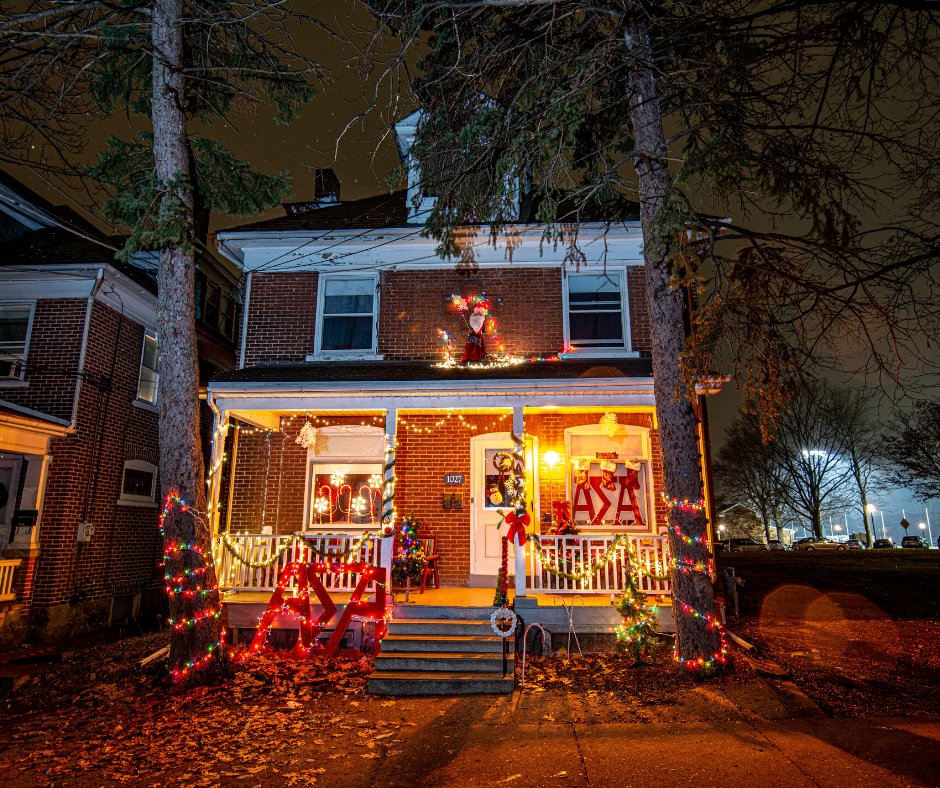 MoravianU's tweet photo. Congratulations to  @OGO_Boys (fraternity) &amp; @ASA_ZetaNu (sorority) for being the big winners of this year's Greek House Holiday Decorating contest! 😍💙 (The results were a combination of in-person judging and social media feedback) https://t.co/iTU7nMfQva