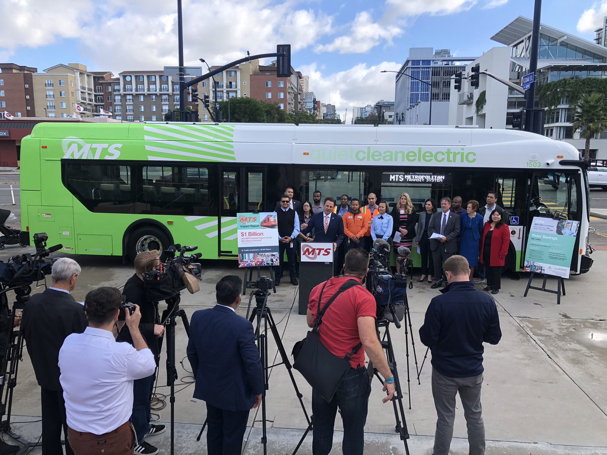 sdmts's tweet image. We’re proud to be here today with community leaders and partners to announce the findings from a recent MTS Economic Impact Report. In total, MTS has a $1 billion impact on the San Diego economy #choosetransit