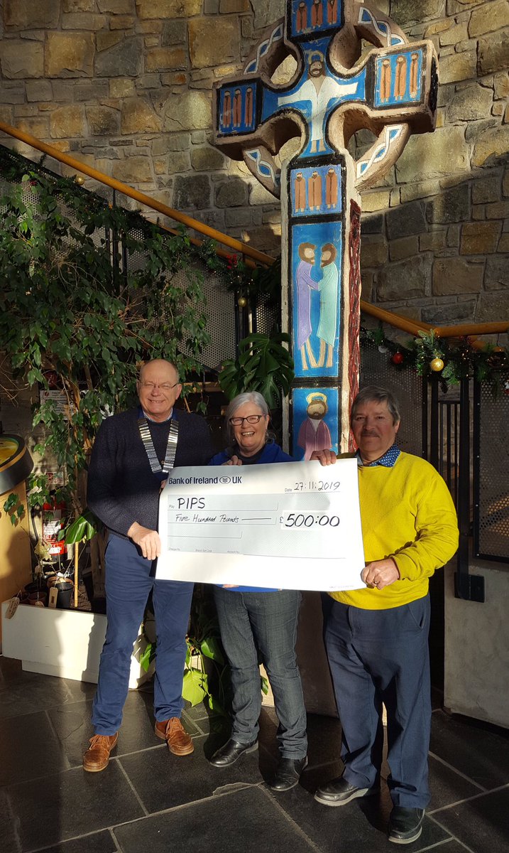 DownpatrickLio2's tweet photo. Downpatrick Lions Club recently presented a cheque for £500 to Josephine McAteer from PIPS. The money was raised from a street collection in Downpatrick and surrounding areas. Pictured l-r: Downpatrick Lions Club President John Dennis, Josephine McAteer and Raymond Crea. https://t.co/vslrXk5QEd