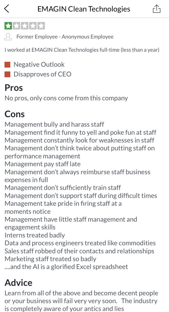 ChalkZiggy's tweet image. It doesnt get any better from what has been said in these employee reviews, apparently Emagin have negative reviews removed so not to scare future investor cash &amp;amp; to make them look the cool kids on the block.  These organizations reviews would scare the hell out of any customer