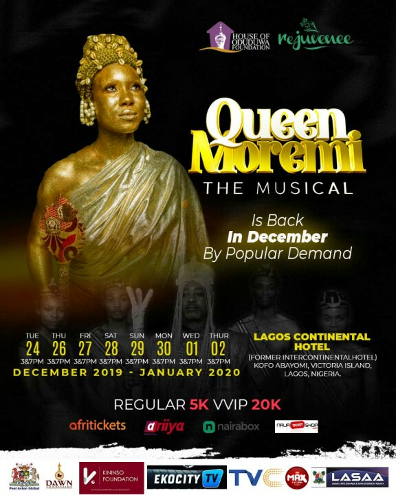 Lifeoflce's tweet photo. The Epic #QueenMoremiTheMusical will lock Lagos down again this holiday for 8 days. Book your tickets here >> https://t.co/FgbCIyWFH7 and come watch history remade on stage at the new venue, Lagos Continental Hotel, VI https://t.co/p1Obr80onC