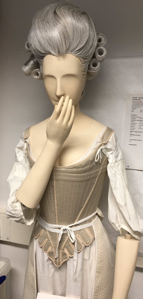 Ventured into the textile store this morning and caught this lovely lady in her underwear. She’s been trying on the clothes over the weekend. Cheeky scamp. #mannequin #textilecollection #mischief #nightinthemuseum #eighteenthcentury #pannier #corset #stays