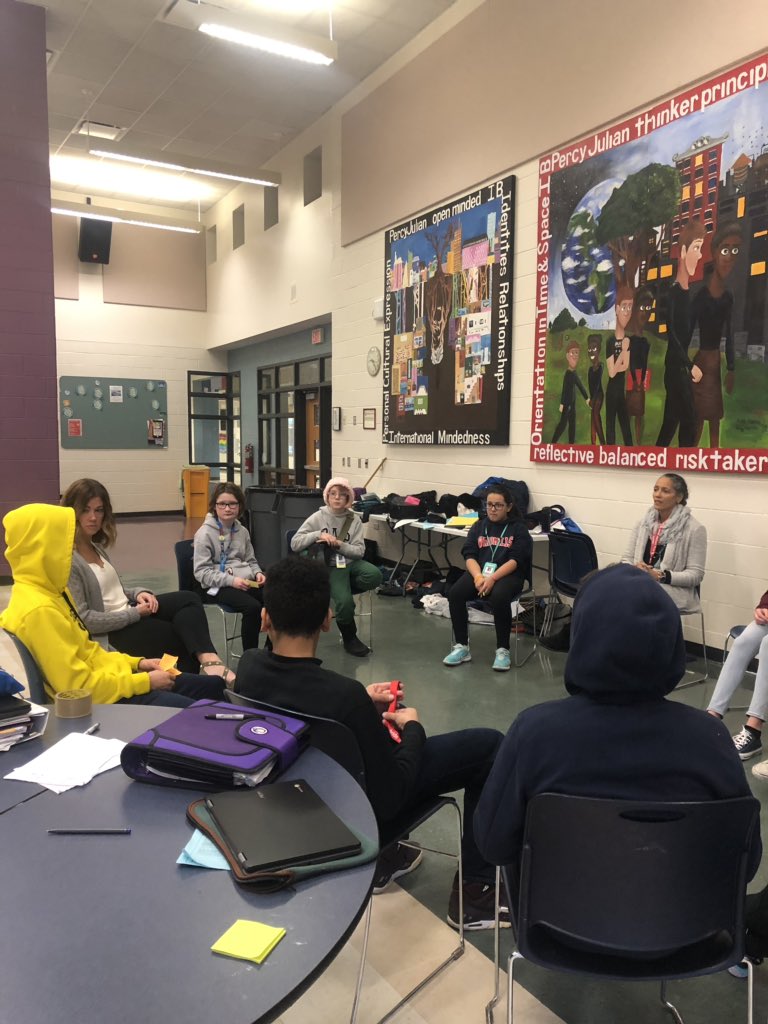 Our student voice committee having a meeting with our IB coordinator and Culture and Climate coach this morning during advisory class. Students are having their voices heard at Julian Middle School. #julianworks #oakpark97