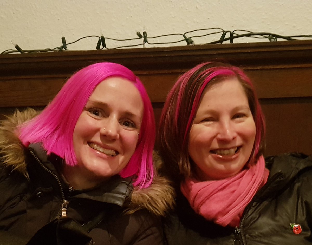 rli22's tweet photo. Another #pinkhair sister! With @eb_sawyer waiting to see my actual sis in @NestFolk Christmas concert #FireChoir #live @KCBCLondon can't wait! #protestsongs #music #singing #bringiton https://t.co/jjExIwLcDl