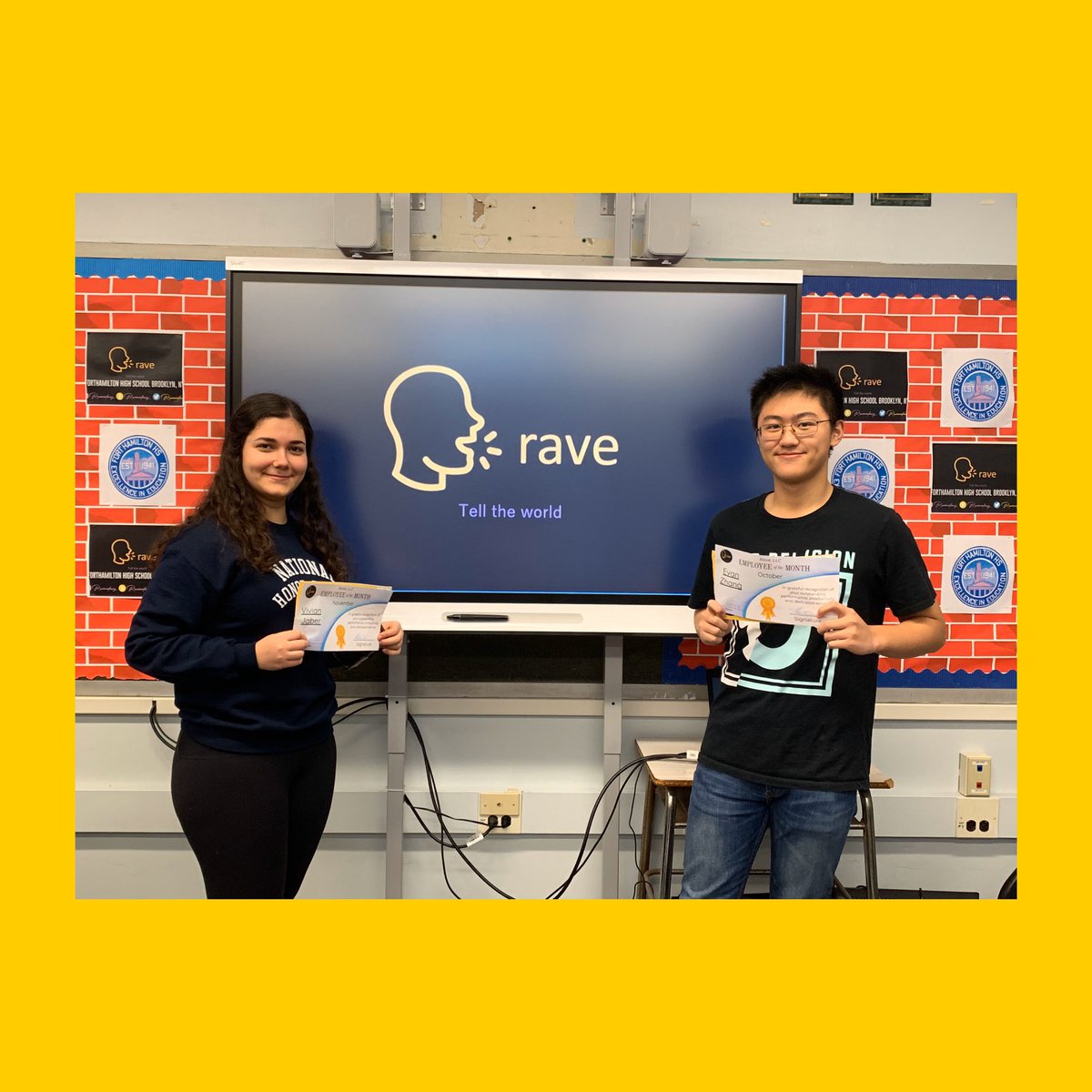 RaveMediaNY's tweet photo. Congrats to Vivian and Evan for earning Employee of the Month for October and November! 
#veinternational #virtualenterprise #forthamiltonhighschool #ve #vei #ravemediany #rave #raveny https://t.co/R3bq9GwP69