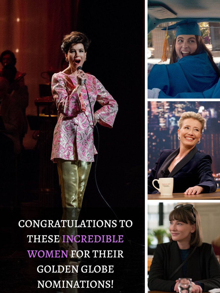 eOnefilms's tweet photo. LADIES FIRST! Four nominations at the @goldenglobes for four incredible women! Congratulations to #ReneeZellweger, #EmmaThompson, #CateBlanchett & @BeanieFeldstein 💗💗 Best of luck! #eOneFilms https://t.co/wXAdCGOKqR
