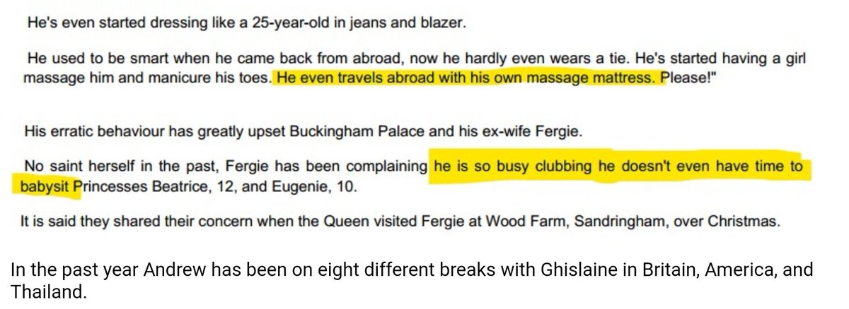 By the sound of it, even Fergie complained to Ma'am about his neglecting the kids. He was so busy clubbing he didn't even have time to babysit.Well, well, well ... And all that talk of being smartly dressed about town.
