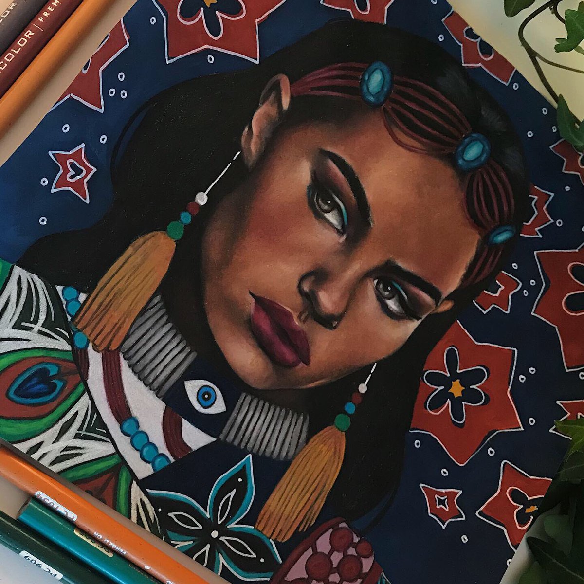 JessAmyArt's tweet image. • Evil eye •
 Prismacolor pencils on toned paper