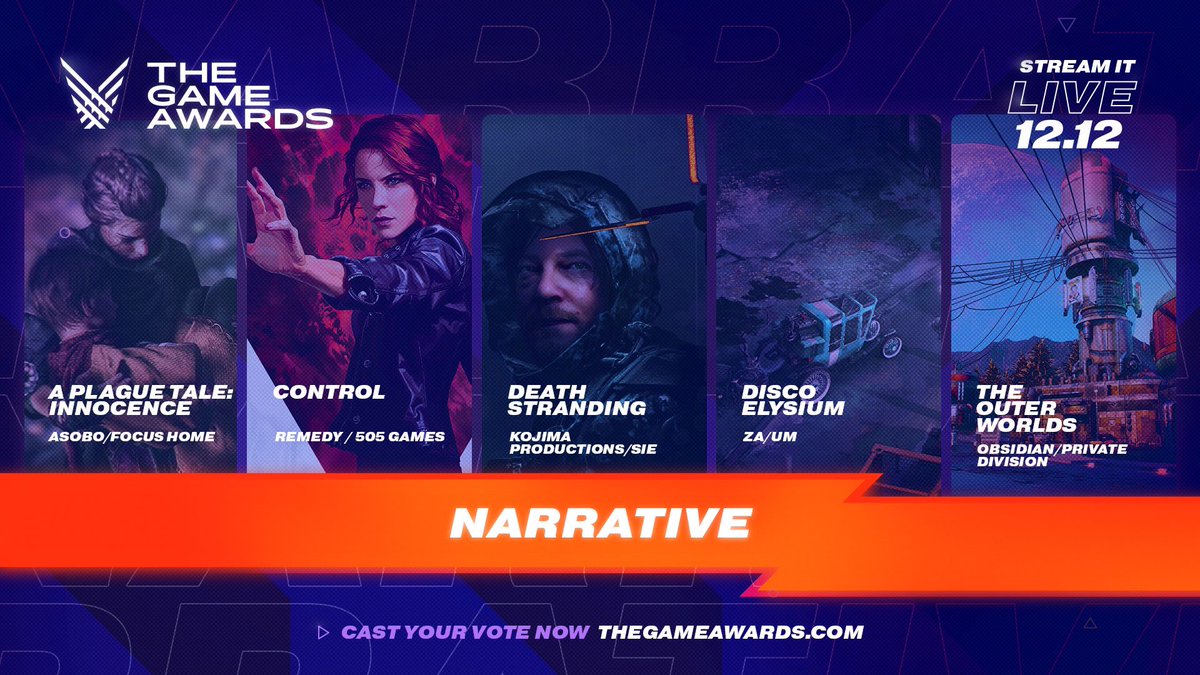 The Game Awards on X: This year's Best Narrative category is filled with  games with incredible storytelling. Which game will you be voting for? Vote  now at  #TheGameAwards  / X