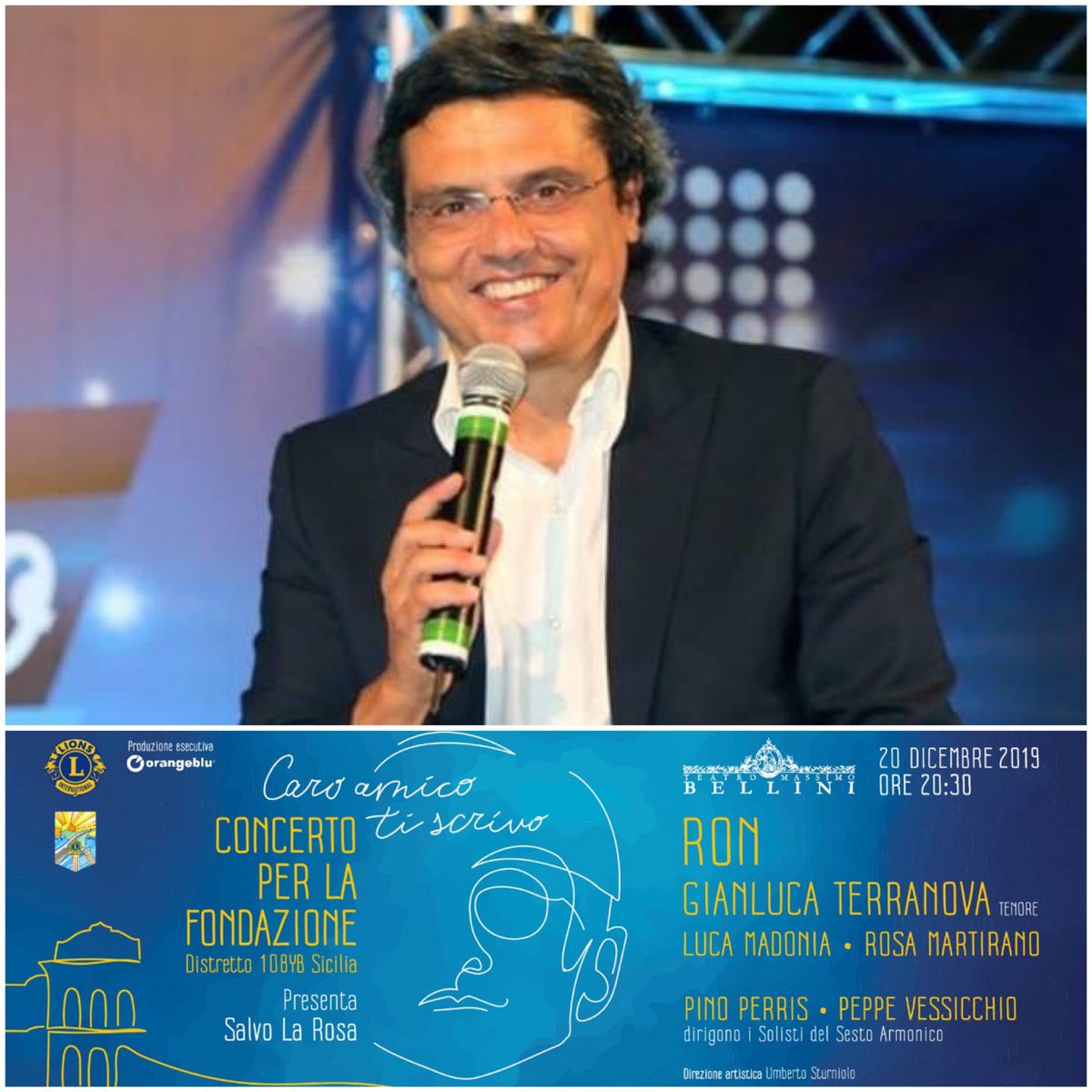 SalvoLaRosatv's tweet photo. Al @TMVBellini di Catania, il 20 DICEMBRE alle 20,30 condurrò Caro amico ti scrivo,il concerto dedicato a Lucio Dalla,per la Fondazione Lions,con @roncellamare, #GianlucaTerranova, #LucaMadonia, #RosaMartirano e #ISolistidelSestoArmonico diretti da #PeppeVessicchio e #PinoPerris. https://t.co/dnsWP02CgS