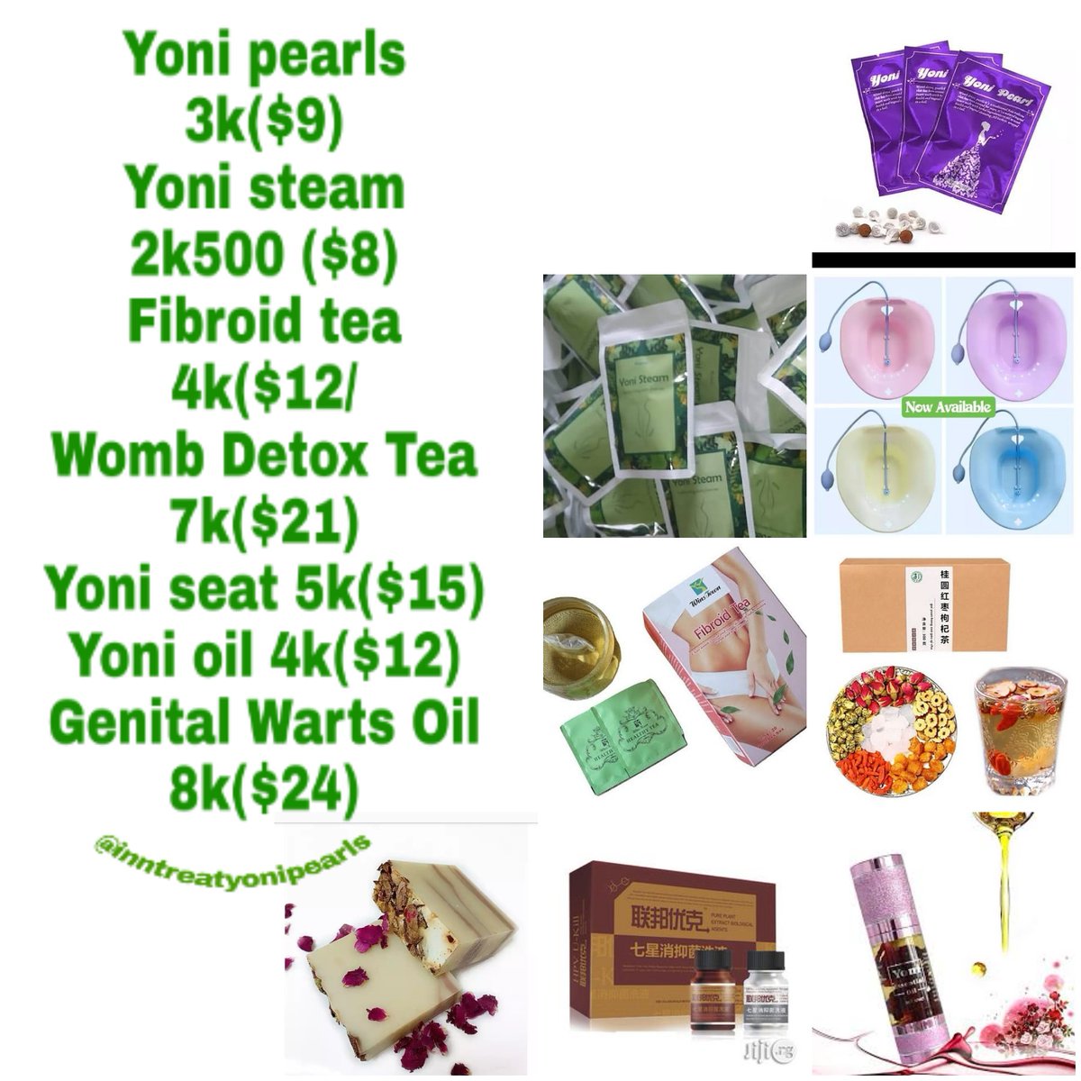 naturesyonicare's tweet photo. Our yoni products treats female gynecological issues and restores reproductive health.
Whatsapp or call 09081181216
#goodiesmondayxx #yonipearls #fibroidtea #wombdetoxtea #yoniseat #cleanpoint #yonisteam https://t.co/Hn7YRfAbIl