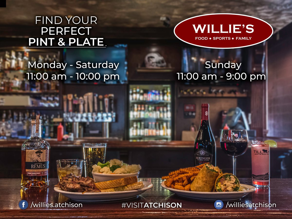 atchisonks's tweet photo. This week's #VisitAtchison business is Willies! Willies is the best place in town to grab a beer and some great handcrafted food! Find your perfect pint and plate at Willies! #downtownatchison #craftbeer #beerlover #drinklocal #beerlife #pint #atchison #beers #beerme https://t.co/fouBtoyvbu