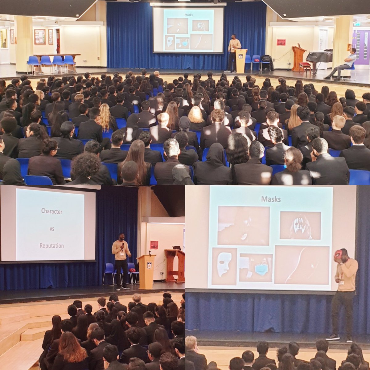 Mervyn Mensah (@mensahmervyn) on Twitter photo Spoke to year 11 <a href="/theheathlandsch/">The Heathland School</a> about Masks.🤨 1 person with friends and a totally different person with family? What can cause a student to neglect their natural giftings and talents to please others that they won't even know in 10 years 💁🏿♂️
#education #year11 #gcse #masks Spoke to year 11 <a href="/theheathlandsch/">The Heathland School</a> about Masks.🤨 1 person with friends and a totally different person with family? What can cause a student to neglect their natural giftings and talents to please others that they won't even know in 10 years 💁🏿♂️
#education #year11 #gcse #masks