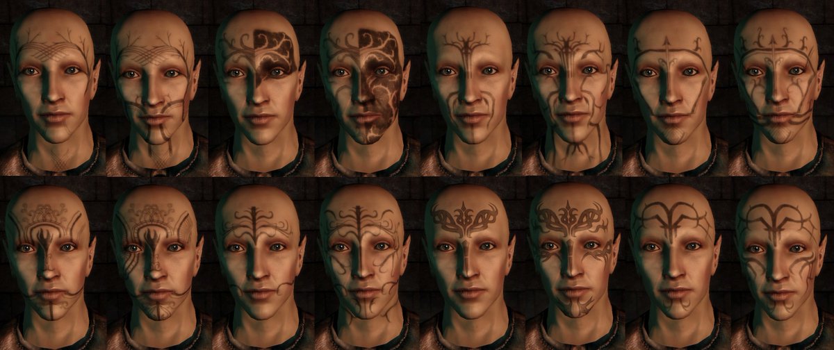 420. As an intern at BioWare, I worked on a bunch of the elven tattoos in D...