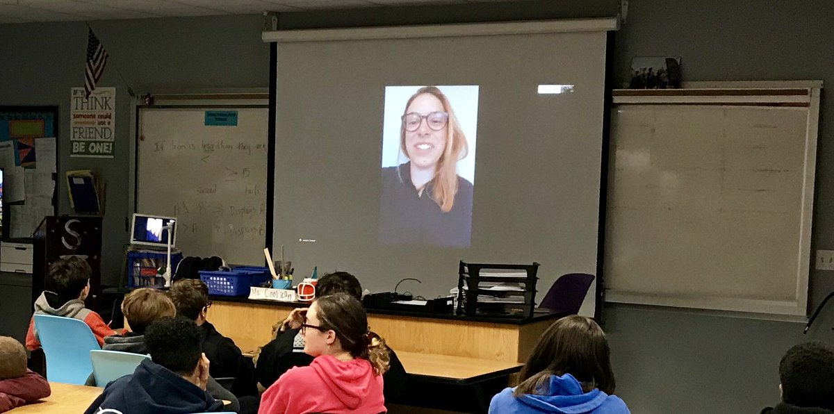 BTMSSTEM's tweet photo. We had the cofounder of @vidcode Skype in to start our “Hour of Code”. Thank you Leandra for talking to my class about coding and computer science! GREAT way to Kick off Computer Science Week📱🕹@BTMSeagles🦅 #HourofCode #CSEducationWeek #vidcode #classroom2careers @Kmbarnette16 https://t.co/Vo0irrd4vD