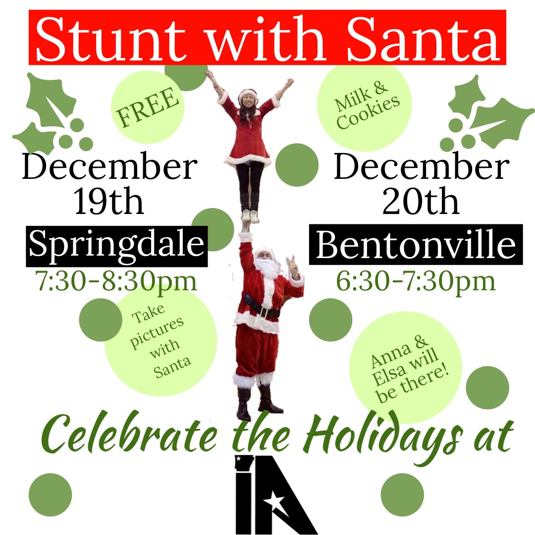 iNFiNiTi_CDT's tweet photo. Infiniti Athletics brings you Stunting with Santa this Holiday season! 🎅🏼
These events are FREE! So please come in and celebrate the Holidays with iA! #stuntwithsanta #ItsFREE #happyholidays #christmasCHEER #iAFUN #iA #TheiAWay #weARiA #iAExperience https://t.co/M4d5t1l5j8