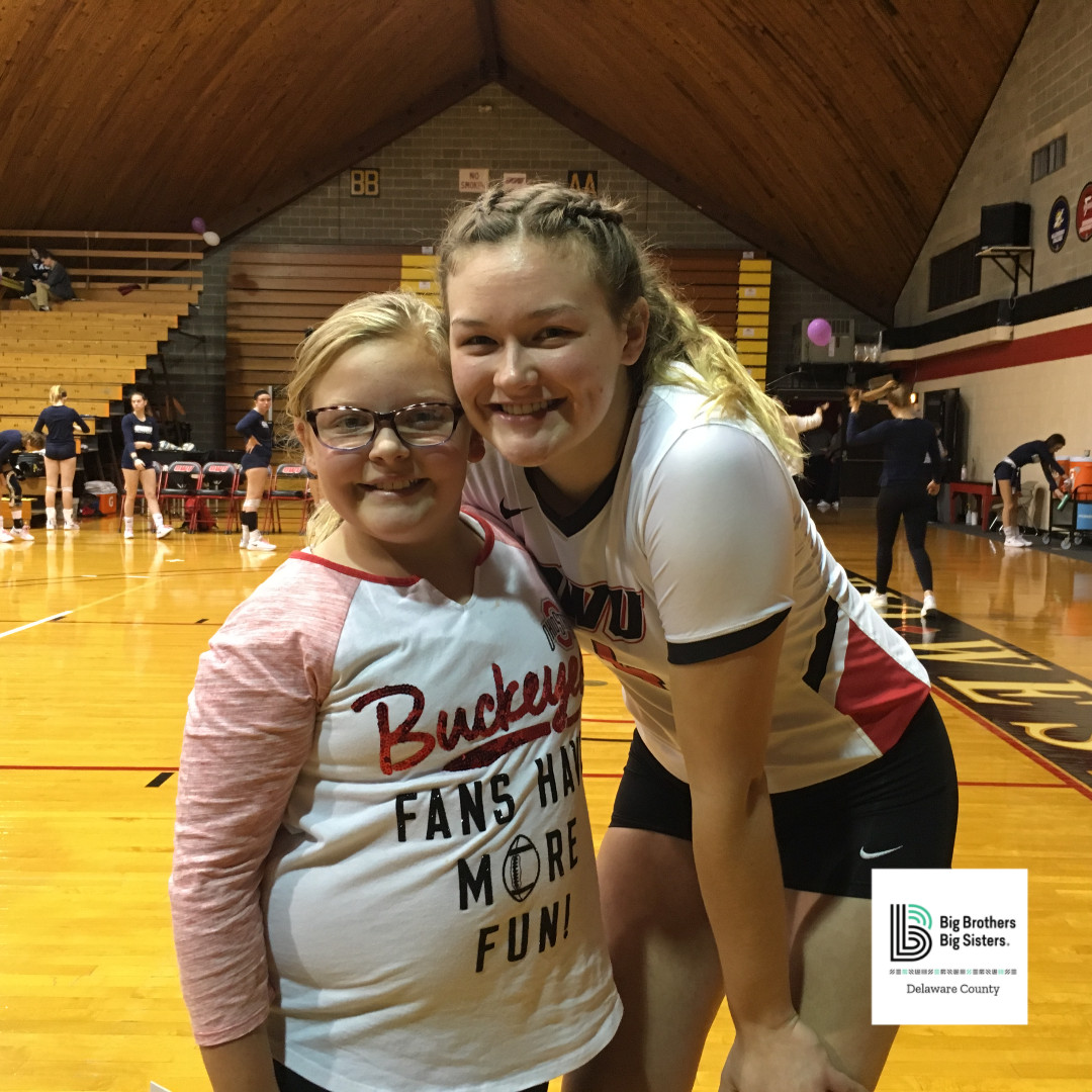BBBSCentralOH's tweet photo. #MatchOuting: Delaware school-based program littles watched their #Bigs play on the @OhioWesleyan women's volleyball team. #Littles participated in a hands-on clinic after. Littles had a great time eating pizza, cheering on their Bigs, and learning some volleyball skills. https://t.co/gtPGEAmONb