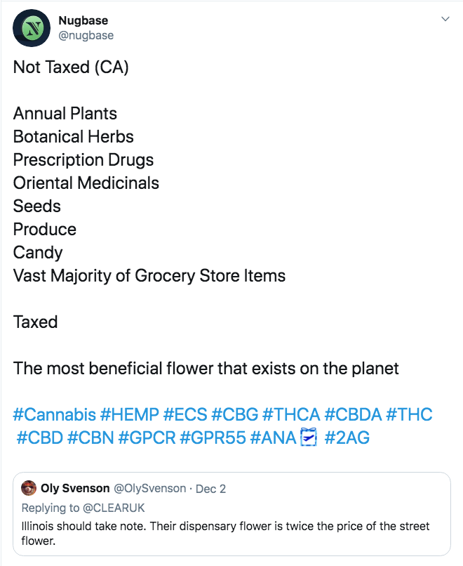 nugbase's tweet photo. @stevedeangelo @sfchronicle #Cannabis is not only #medicine endorsed by doctors, it's a;

Seed
Annual Plant
Produce
Botanical Herb
Oriental Medicinal

All which are #NotTaxed (CA)

Candy - 0% Tax

Instead CA taxes Cannabis 3x

60% (80% in 2020)+15%+8% = 83% currently

Scandalous, Obscene, Abhorent #THCBD https://t.co/75NdqZEN0Y