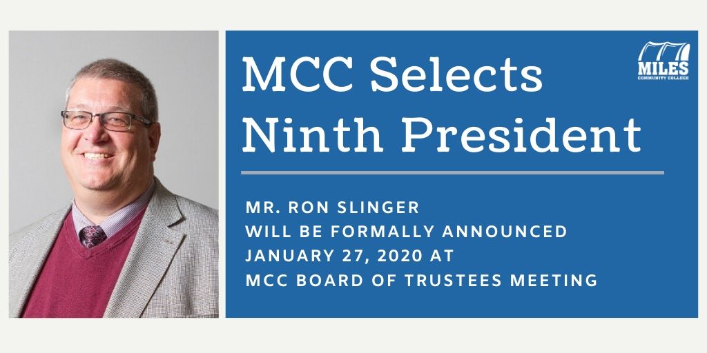 MilesCCPioneers's tweet photo. We are excited to introduce the ninth president of Miles Community College, Mr. Ron Slinger!
We look forward to the innovative ideas and great energy he will be contributing to MCC and the Miles City community. Please help welcome Mr. Slinger and his family to Eastern Montana! https://t.co/r64jDV9Aue