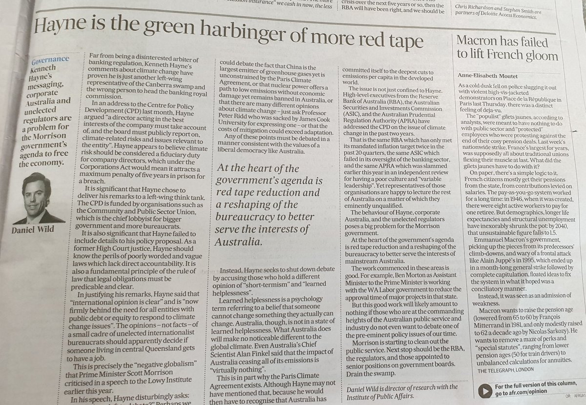 JezMans's tweet image. Hayne''s #climaterisk statement on Directors duties yesterday triggers 5  pages @FinancialReview coverage. Could be something in that! #climateliability #fiduciaryduty